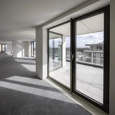 De woningen hebben zeer grote puien naar de balkons. De Masterline 8 Balkon Deur geeft maximale toegang tot het balkon