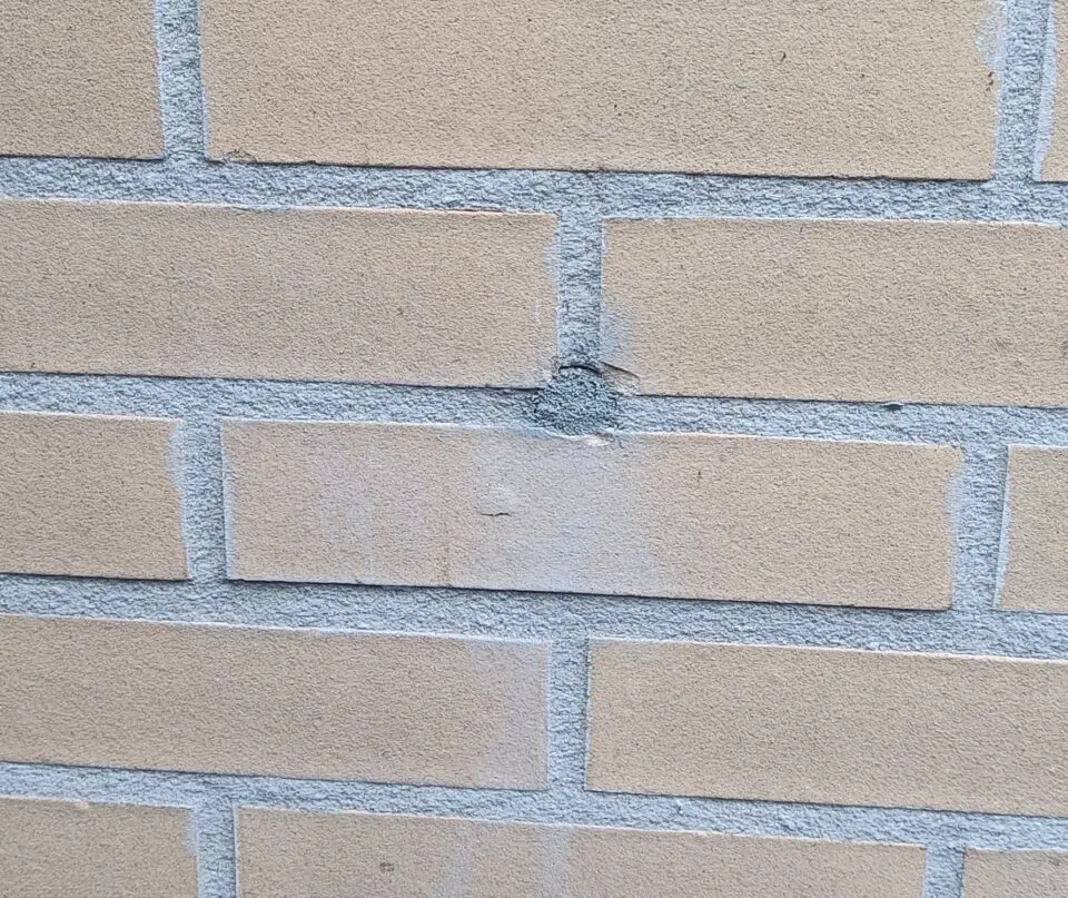 Beschadigde stenen, zichtbare cementwaas en afwijkende voegkleur.